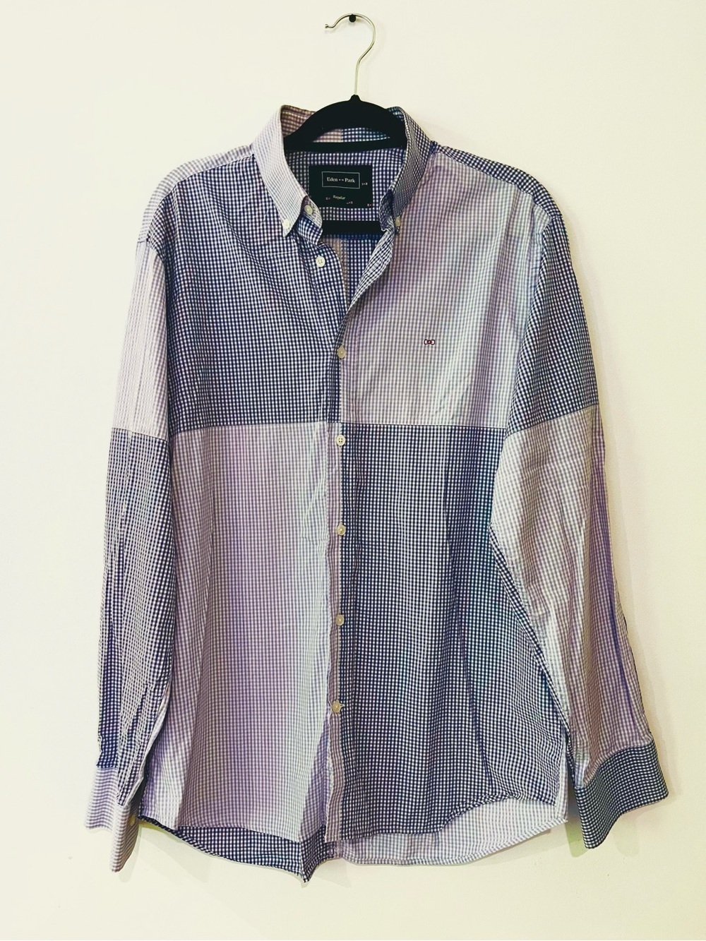 Eden Park Gingham Small Check Purple White Regular Fit Button Down Shirt Large